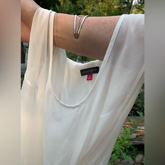 Vince Camuto Silk Pearl white sleeveless layered blouse Sz M whimsical luxury - Picture 10 of 13